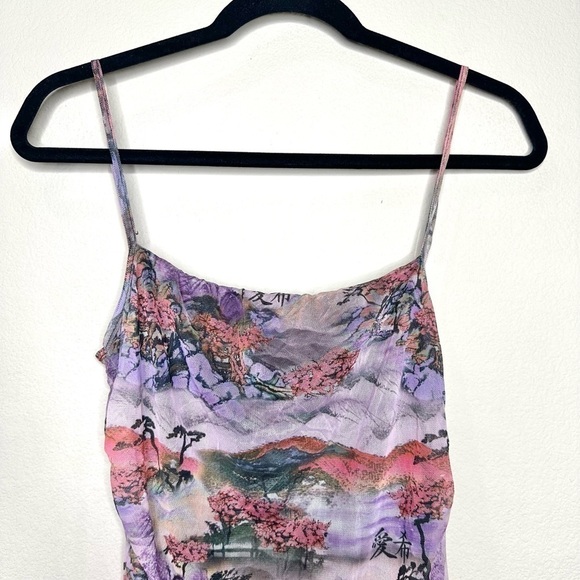 Prettylittlething Lilac Mixed Print Mesh Ruched Strappy Bodycon Dress size 10 - Picture 6 of 11